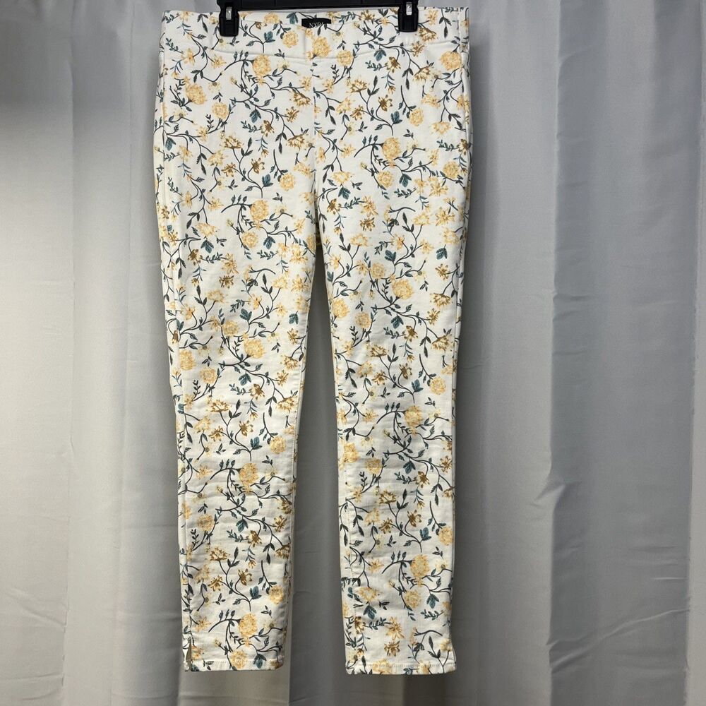 NYDJ Sheri Slim Ankle Released-Hem White Jeans Floral Print - Size 14
